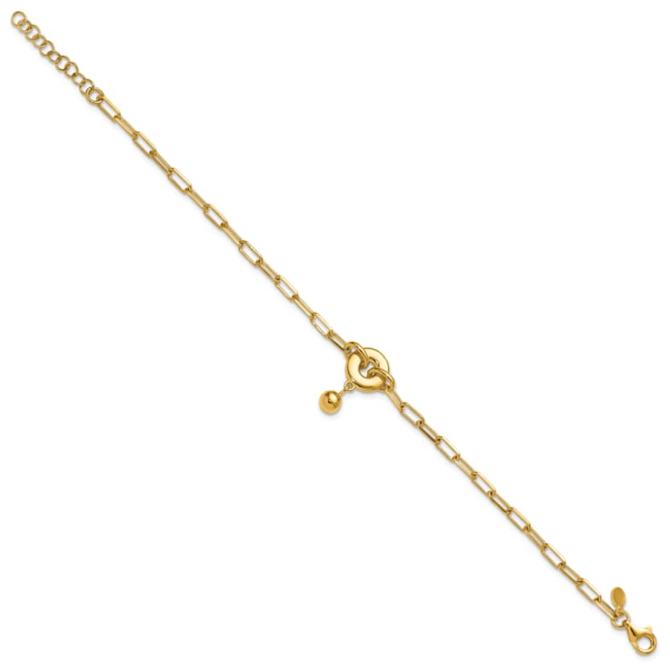 18K Yellow Gold Over Sterling Silver Circle Charm with Fancy Link Bracelet