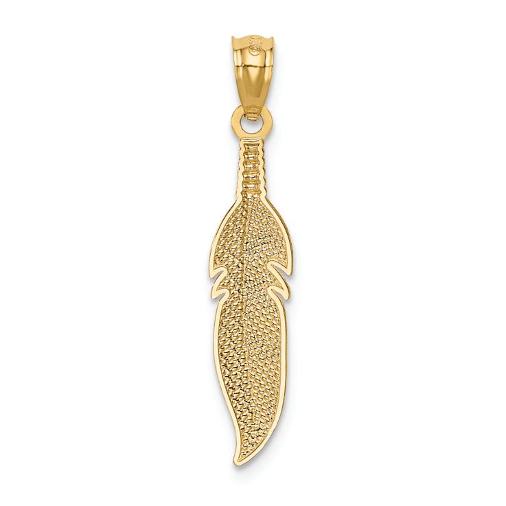 14k Yellow Gold Polished and Textured Feather Pendant