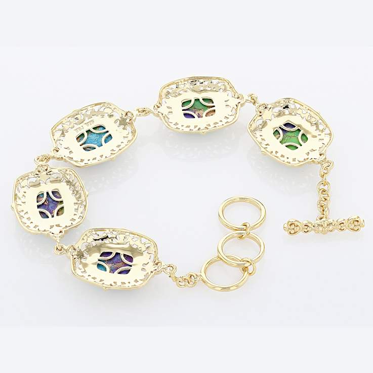 Multi-Color Blended Turquoise and Filigree Toggle Bracelet In 18K Gold
Over Sterling Silver