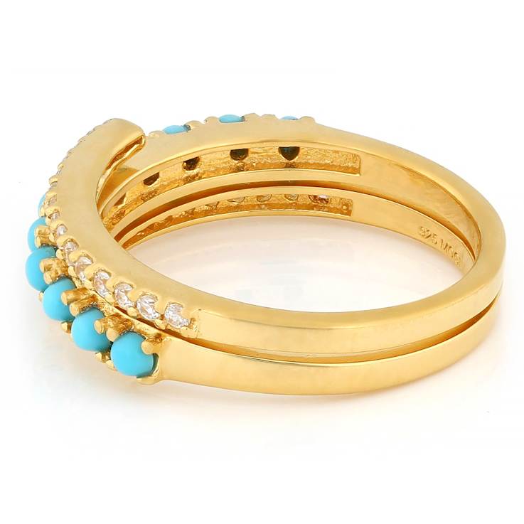 Turquoise And White Zircon Ring In 18K Gold Over Sterling Silver 0.25ctw