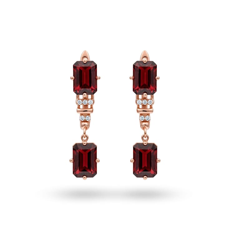 Garnet Octagon 14K Rose Gold Over Sterling Silver Drop Earrings