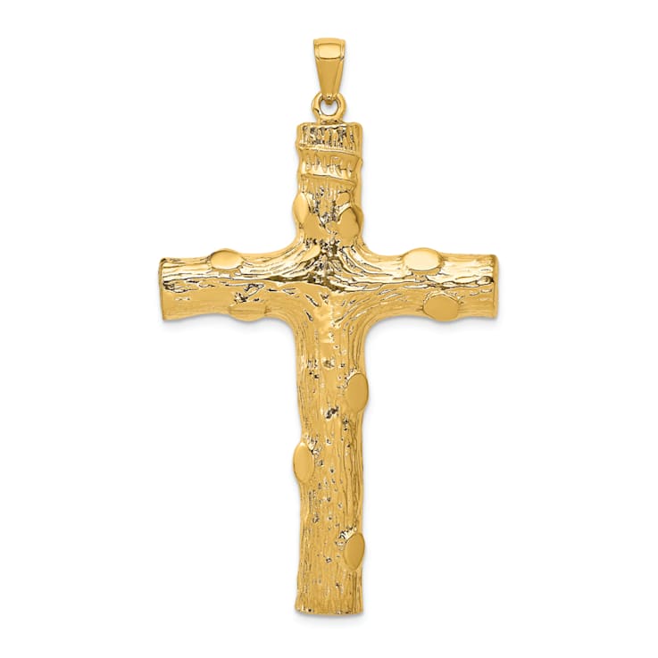14K Yellow Gold Large Tree Textured Cross Pendant