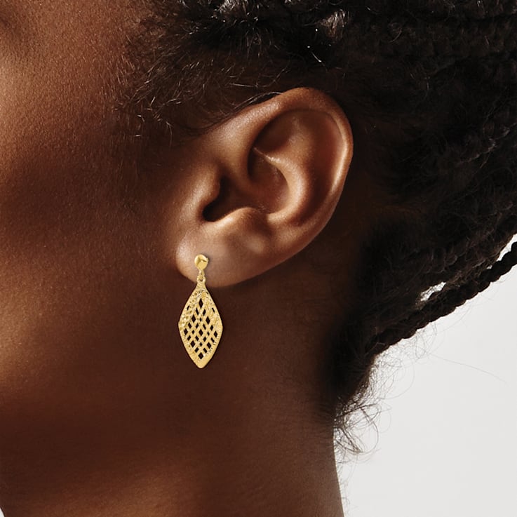 14K Yellow Gold Polished Diamond-cut Post Dangle Earrings