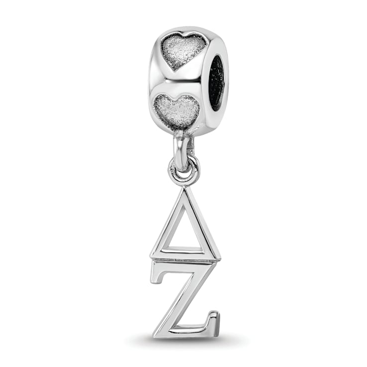 Rhodium Over Sterling Silver LogoArt Delta Zeta Vertical Letters on
Heart Bead