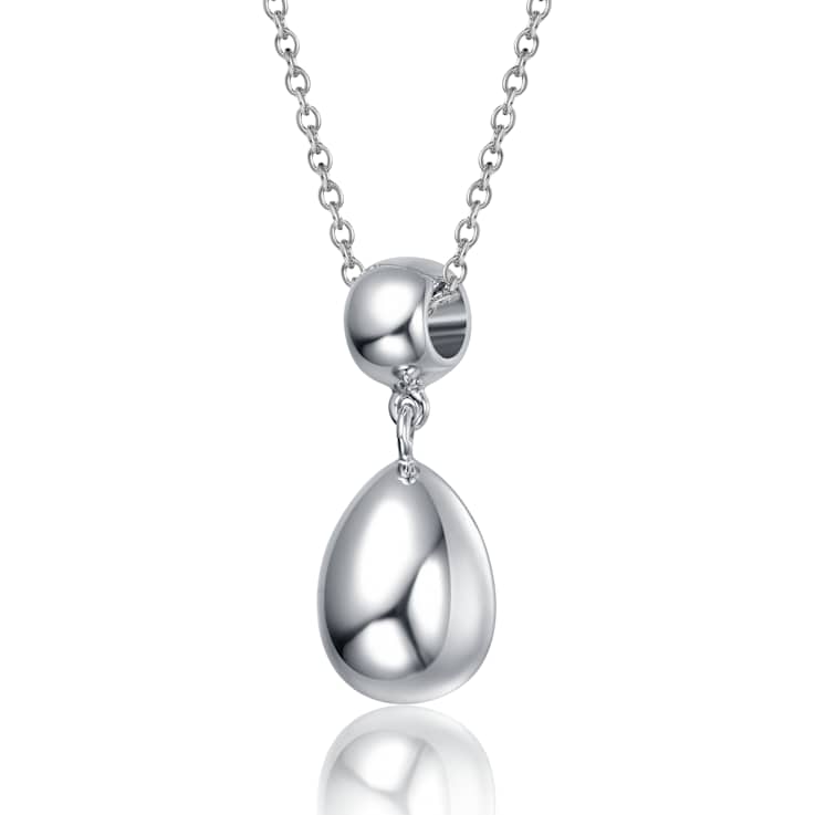 Double Bead Drop Pendant Necklace In Rhodium Over Brass