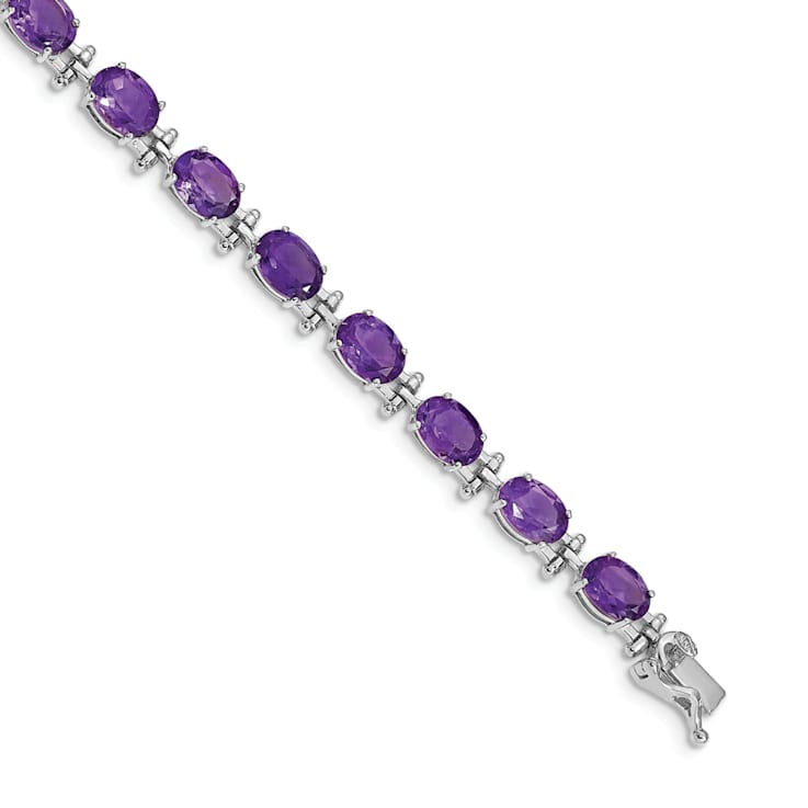 Rhodium Over 14k White Gold Amethyst Bracelet