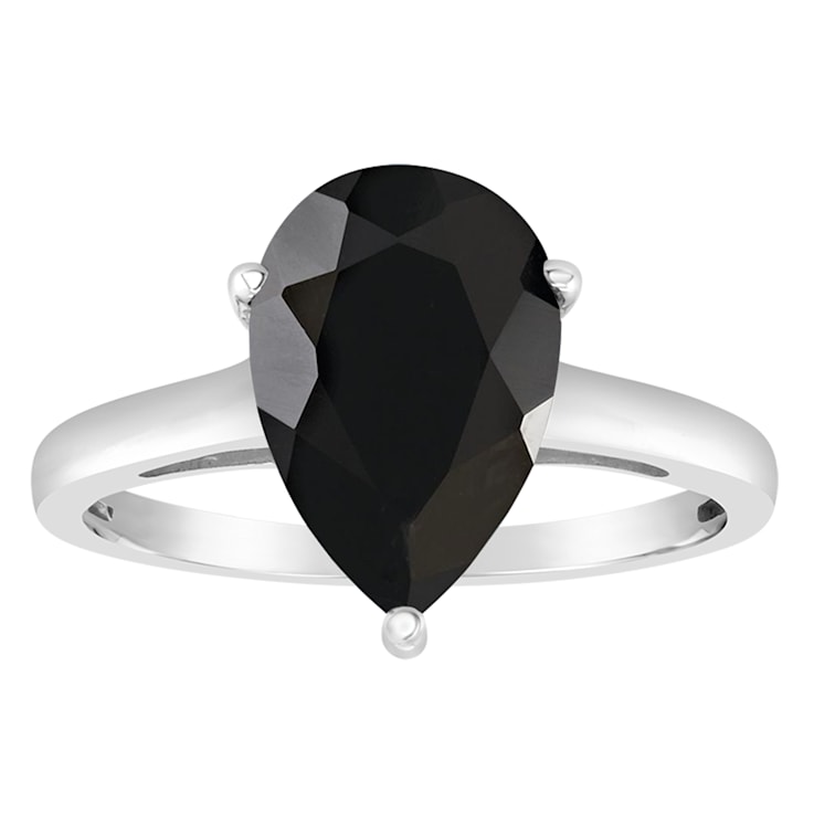 12x8mm Pear Shape Black Onyx Rhodium Over Sterling Silver Ring