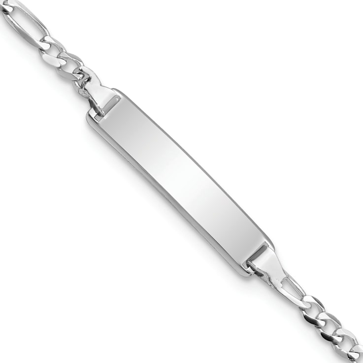 Rhodium Over 14k White Gold Figaro Link ID Bracelet