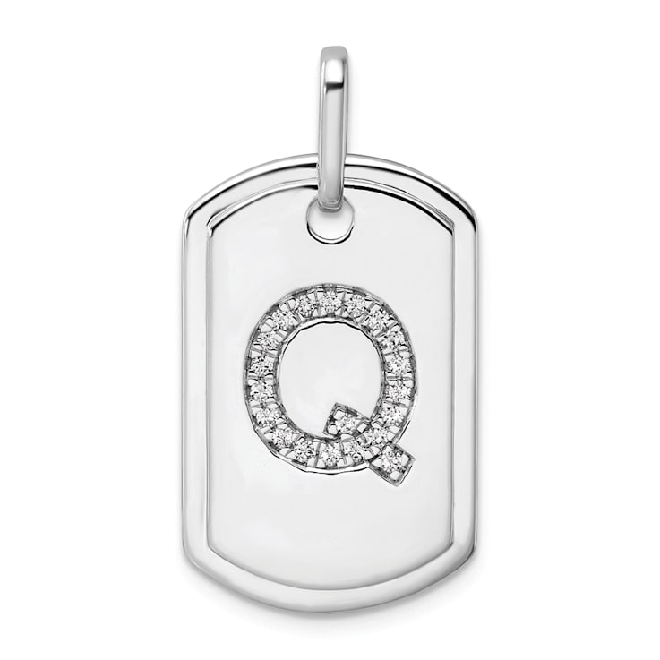 Rhodium Over 14k White Gold Diamond Initial Q Dog Tag Charm