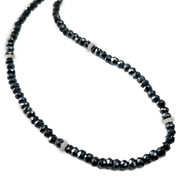 Black Spinel and Diamond Washer Sterling Silver Necklace 75.00ctw