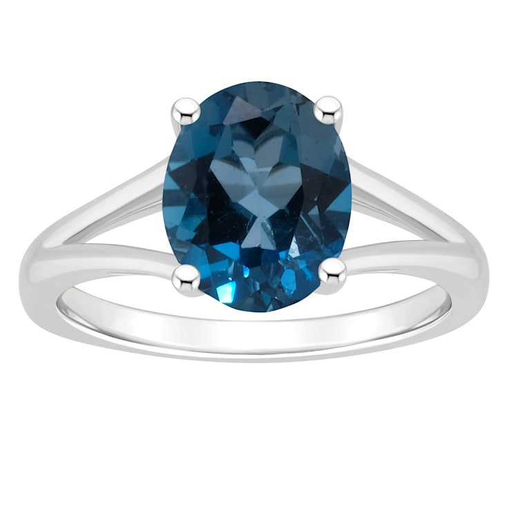 10x8mm Oval London Blue Topaz Rhodium Over Sterling Silver Ring