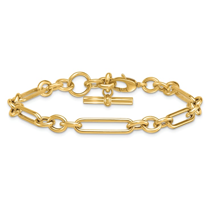 14K Yellow Gold Paperclip and Round Link 8 inch Toggle Bracelet