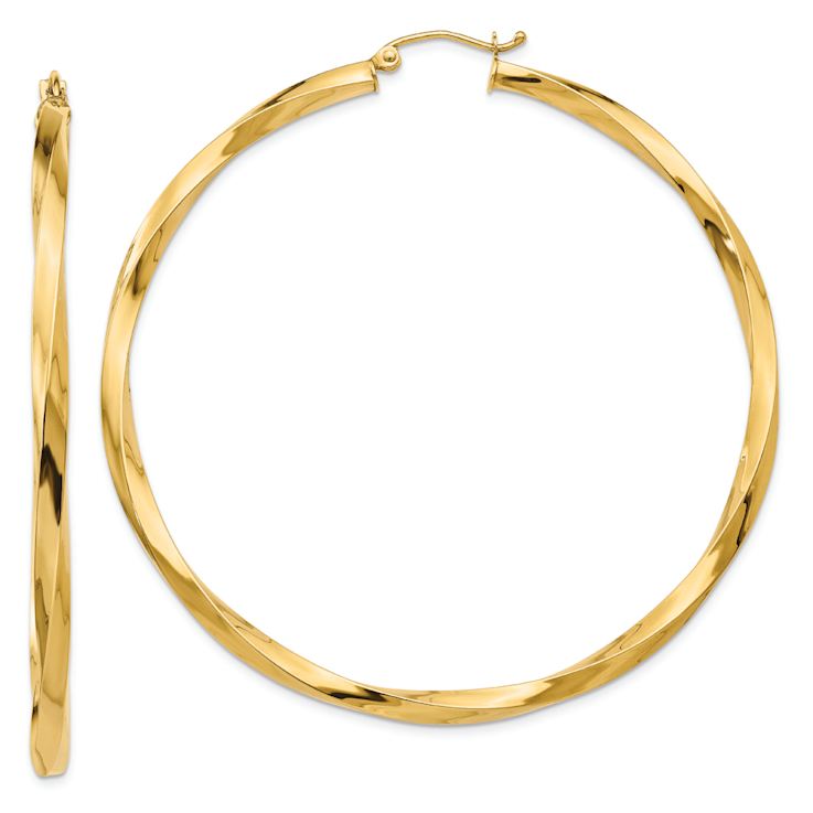 14k Yellow Gold 2 3/8" Polished Twisted Hoop Earrings
