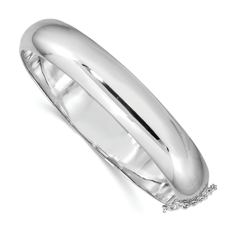Rhodium Over Sterling Silver 12.00mm Hinged Bangle Bracelet