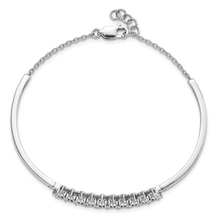 Rhodium Over 14k White Gold Diamond Bangle Bracelet