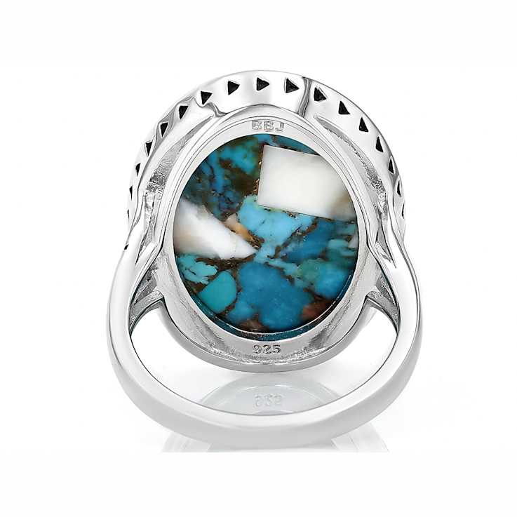 Turquoise And Spiny Oyster Shell Ring In Sterling Silver