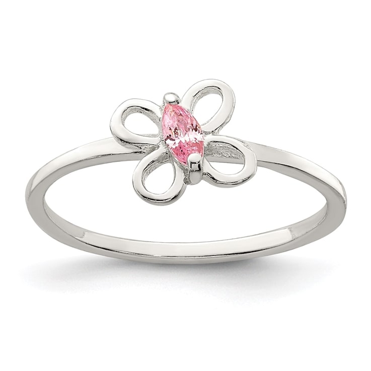 Sterling Silver Polished Pink Cubic Zirconia Butterfly Children's Ring