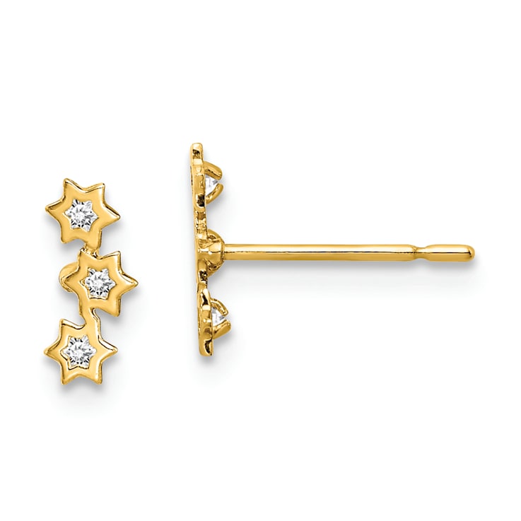 14K Yellow Gold Children's Stars Cubic Zirconia Stud Earrings