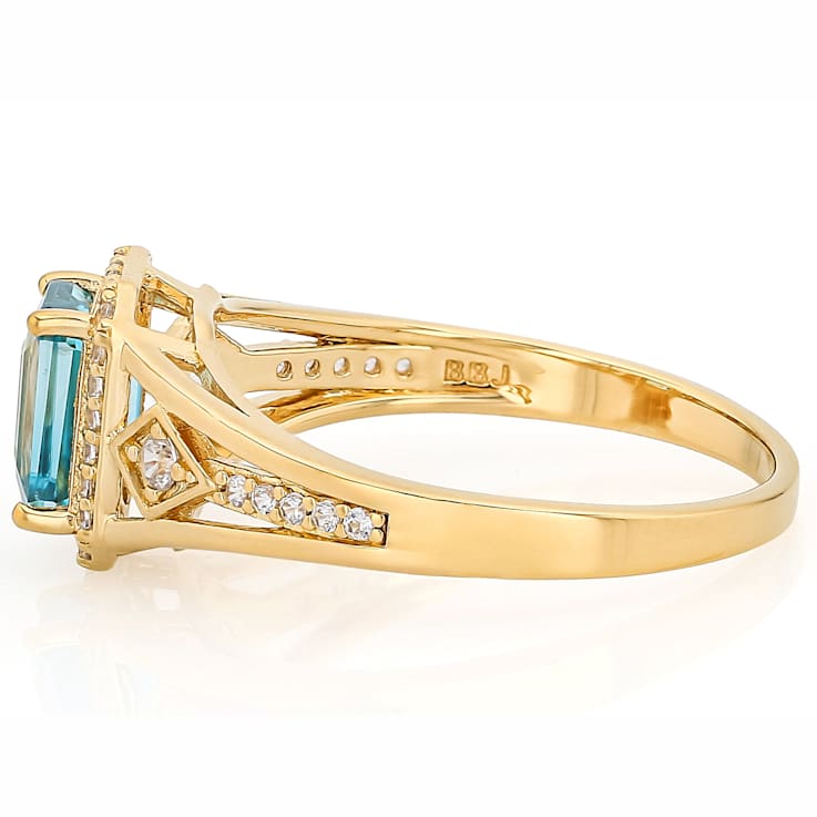 Blue Zircon And White Zircon Rectangular Octagonal Ring In 18K Gold Over
Sterling Silver 1.84ctw