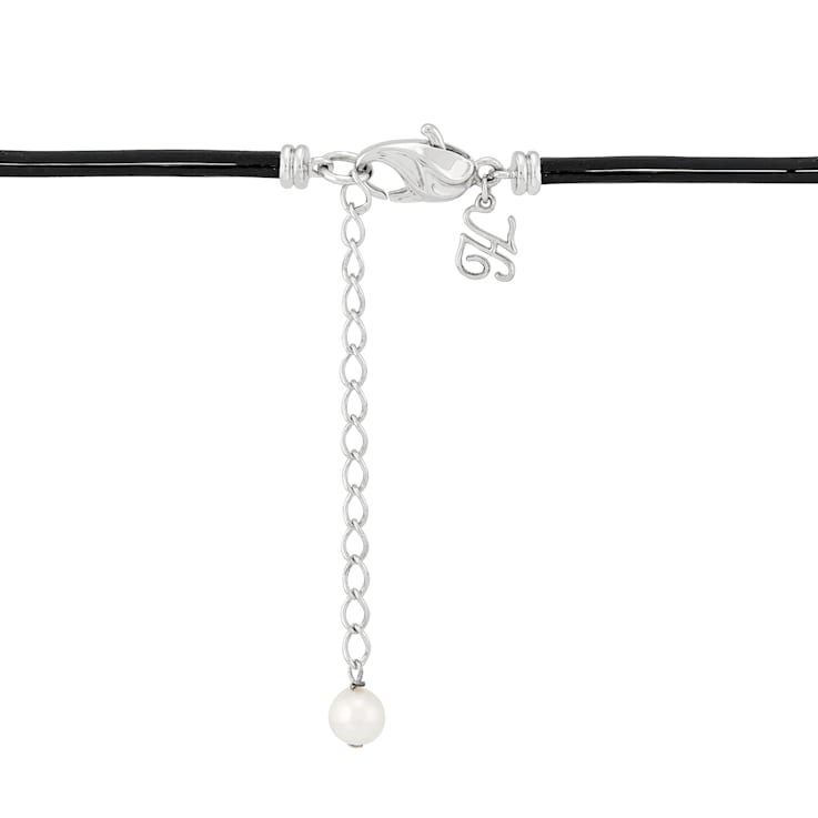 6-9.5mm Round White Freshwater Pearl Black Leather Lariat Necklace with
Sterling Silver Clasp