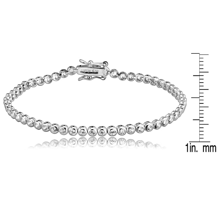 Bezel-Set CZ Tennis Bracelet In White Rhodium Over Brass