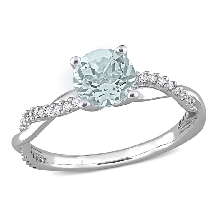 Aquamarine and Diamond 14K White Gold Crossover Ring 1.15ctw