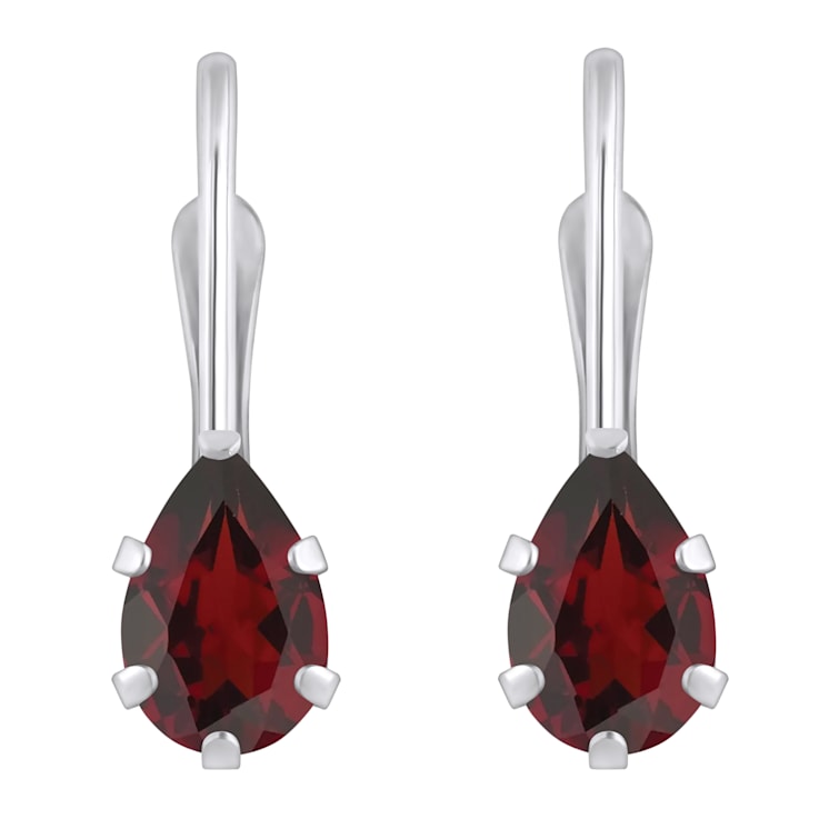 6x4mm Pear Shape Garnet Rhodium Over 10k White Gold Drop Earrings
