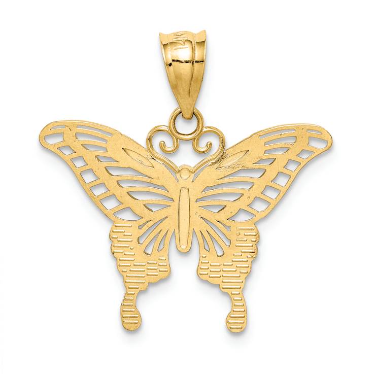 14k Two-tone Gold  Diamond-Cut Butterfly Pendant