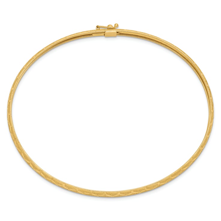 14K Yellow Gold Hexagonal Design Diamond-cut Flexible Bangle