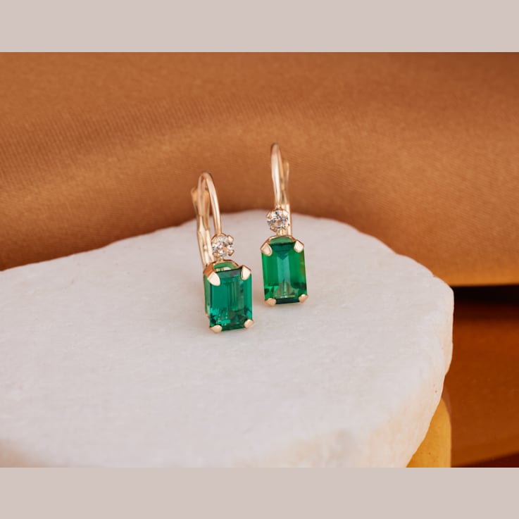 Green Lab Created Emerald 10K Yellow Gold Dangle Earrings 1.10ctw