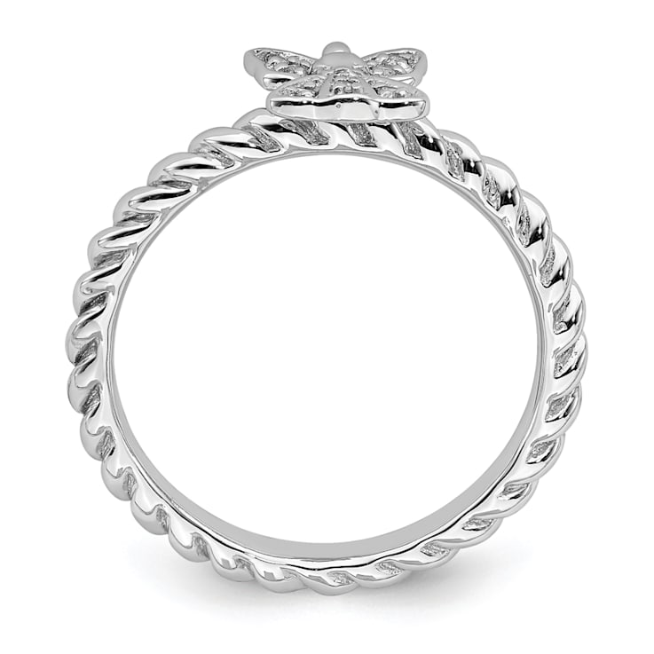 Sterling Silver Stackable Expressions Polished Diamond Angel Ring 0.035ctw