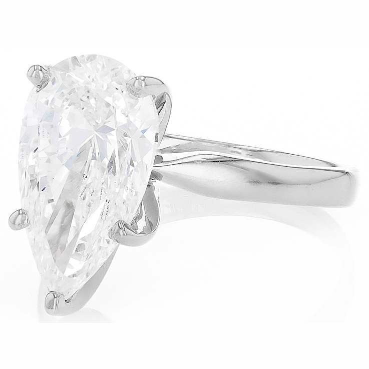 Lab-Grown Diamond Pear Shape Solitaire Ring In 14K White Gold 4.00ct