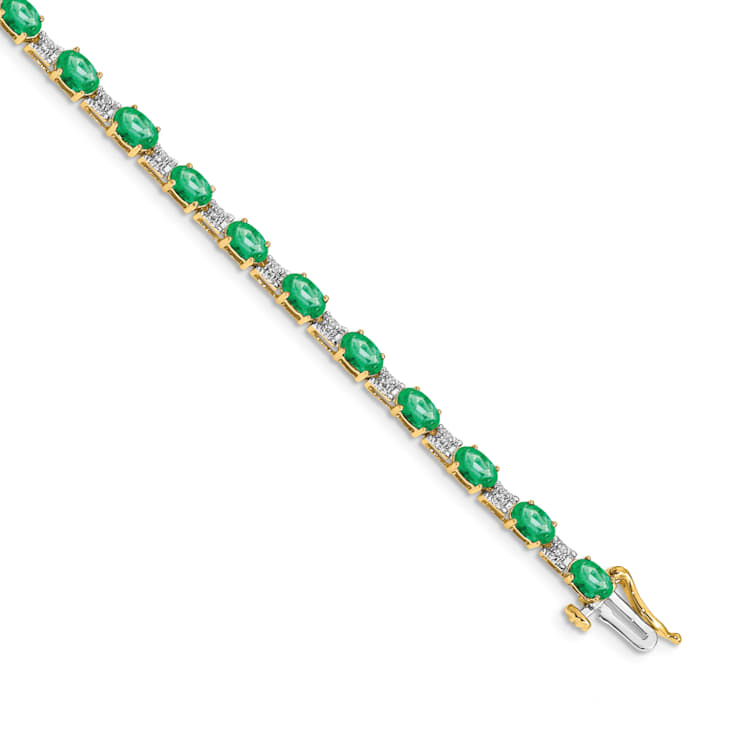 14k Yellow Gold and 14k White Gold Diamond and Emerald Bracelet