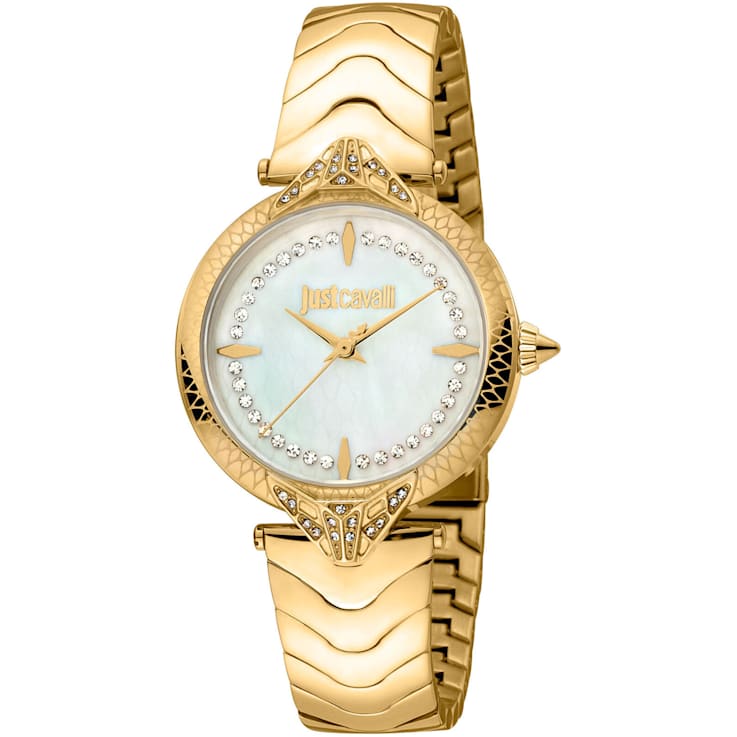 Just Cavalli Women s Snake White Dial Yellow Stainless Steel Watch