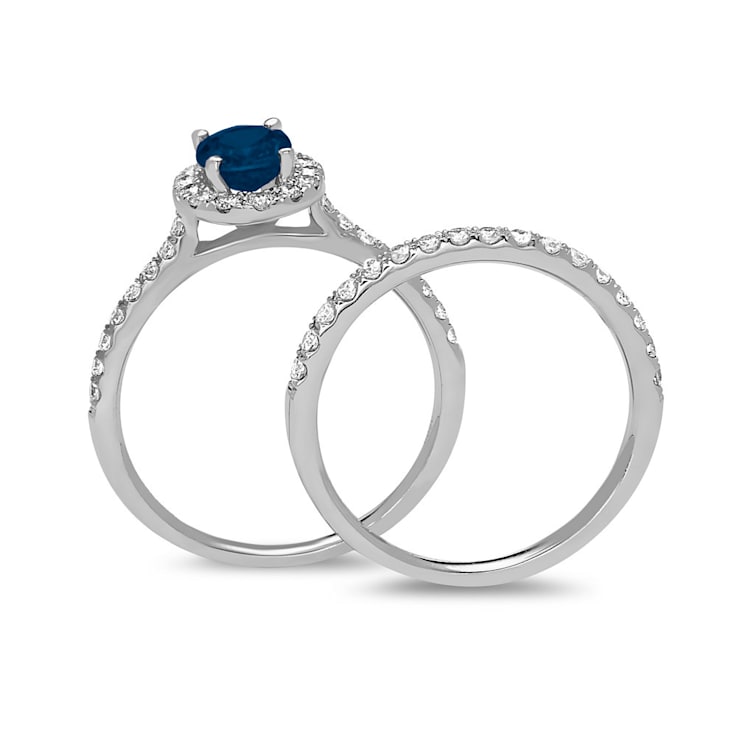 1.45ctw Sapphire and Diamond Engagement Ring with Band Ring in 14k White Gold