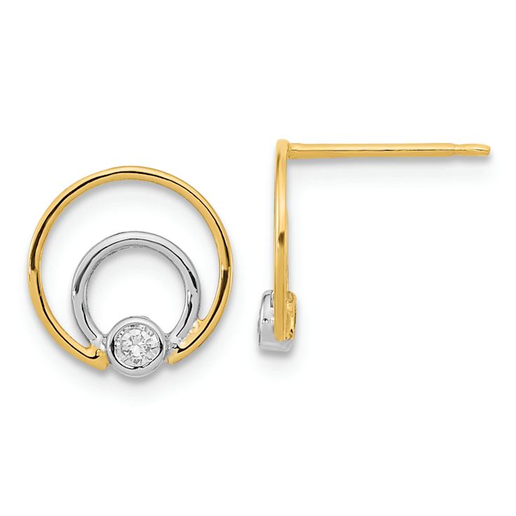 14k Two-tone  Gold Cubic Zirconia Embedded Double Circle Stud Earrings