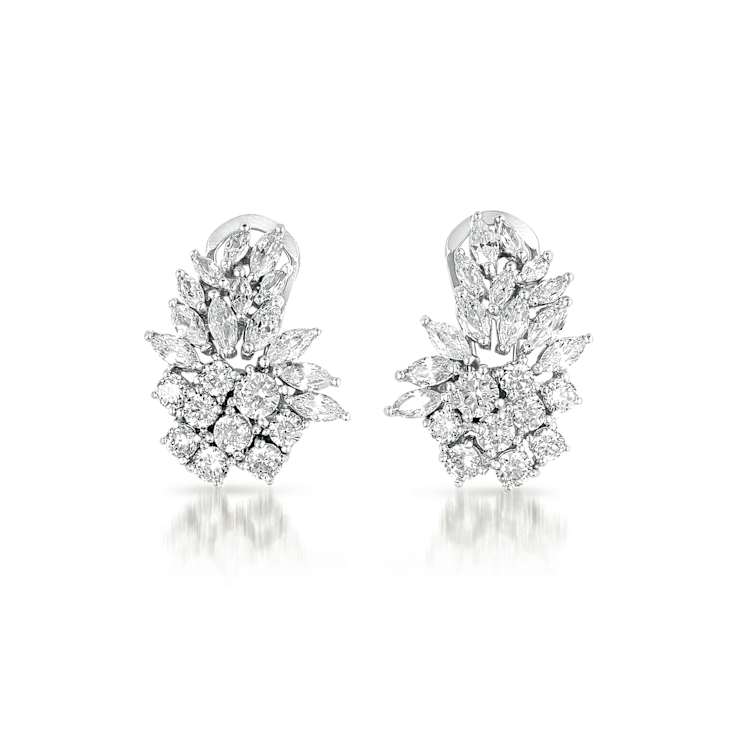 Marquise CZ Cluster Stud Earrings In Sterling Silver