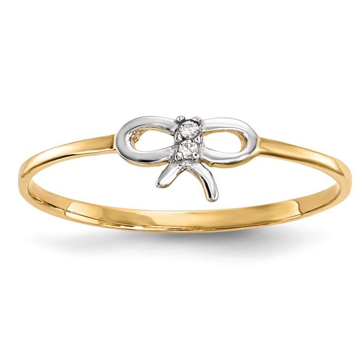 14K Yellow Gold with White Rhodium Cubic Zirconia Bow Ring