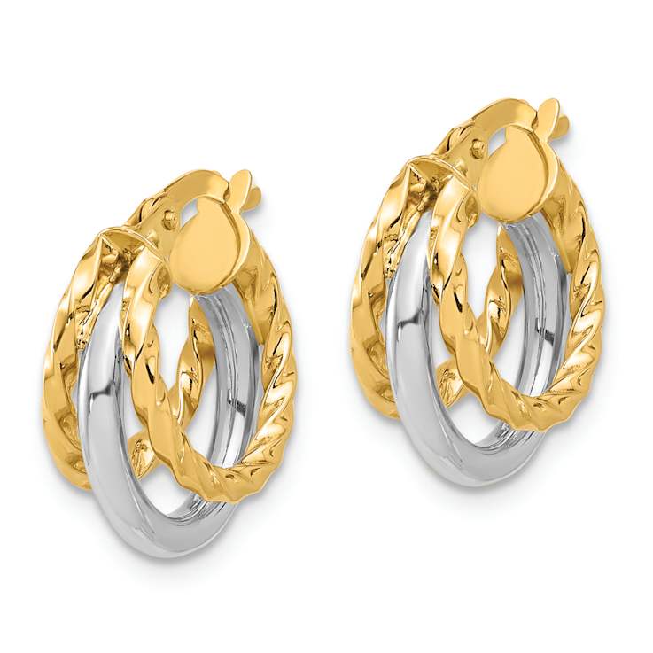 14k Yellow Gold and 14k White Gold 11/16" Polished and Textured
Twisted Fancy Hoop Earrings