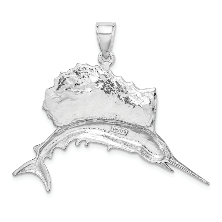 Rhodium Over 14k White Gold Polished and Textured Sailfish Pendant