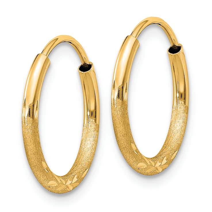 14k Yellow Gold 1/2" Satin Diamond-Cut Endless Hoop Earrings