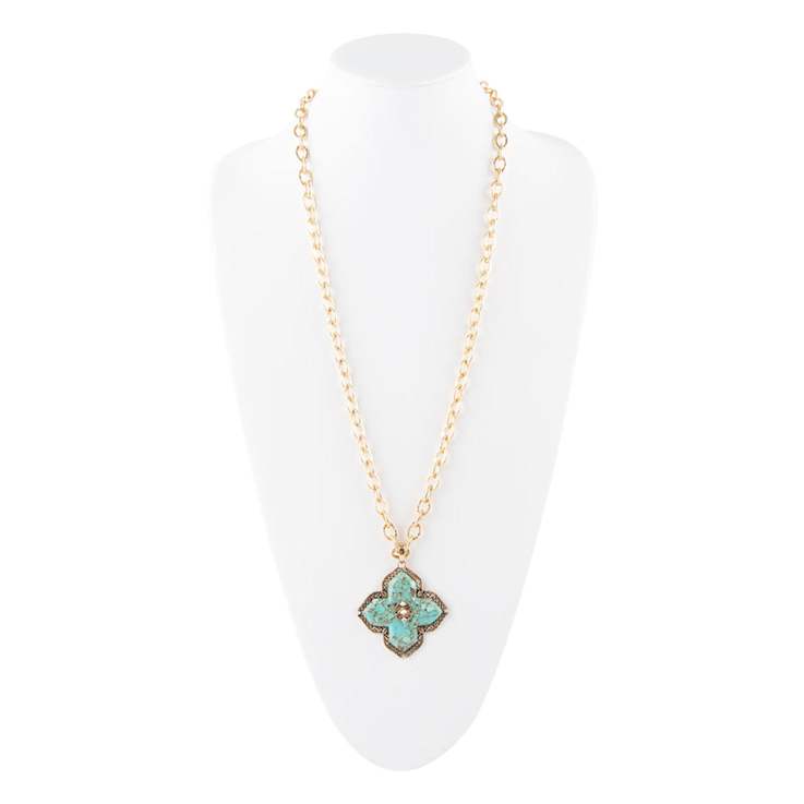 Barse Turquoise Maltese Cross Pendant Necklace In Bronze