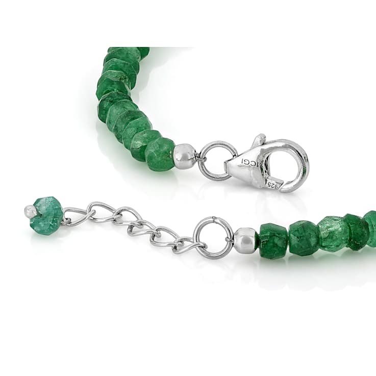 Emerald Rondelle Beaded Bracelet In Sterling Silver
