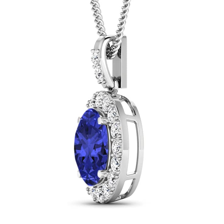 2.50ctw 14K White Gold Tanzanite and White Diamond Pendant with 18 inch
Cable Chain
