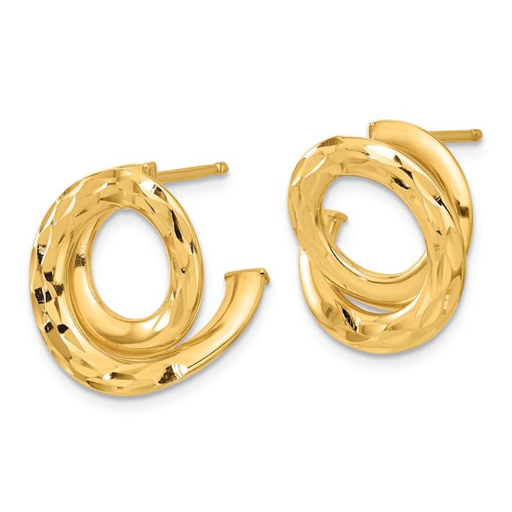 14k Yellow Gold Polished and Diamond-Cut Intertwined Circle Stud Earrings