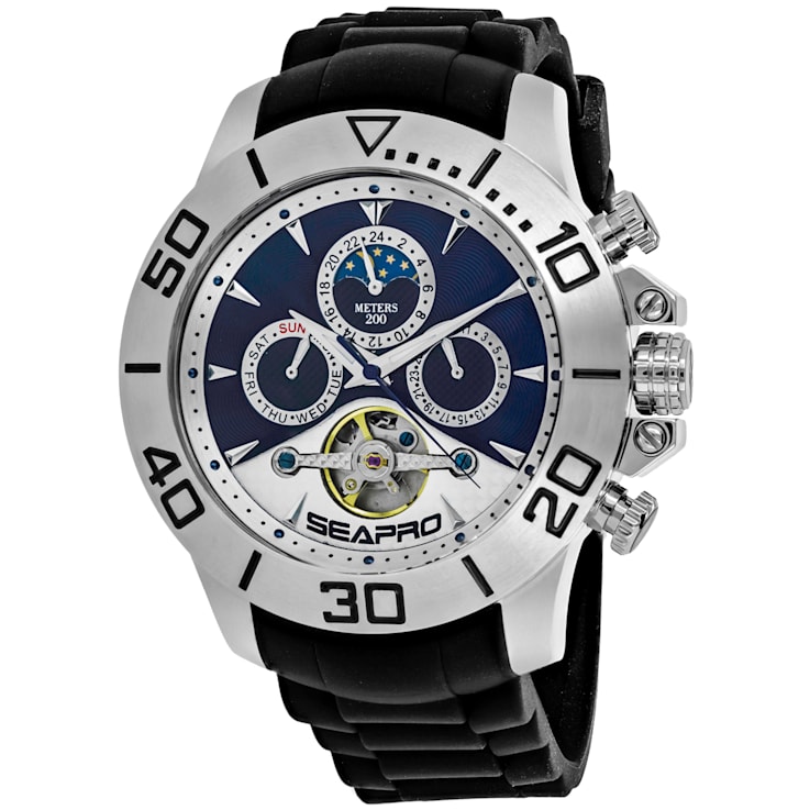 Seapro Men's Montecillo Blue and White Dial, Black Silicone Watch