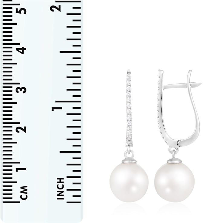 White Cultured Freshwater Pearl 14k White Gold Earrings 9-9.5mm
