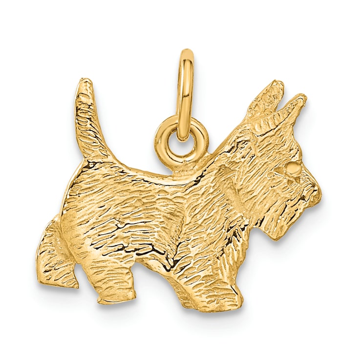 14k Yellow Gold Textured Ruby Eye Scottie Dog Charm