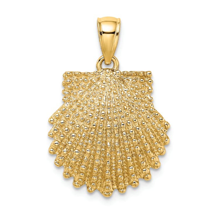 10K Yellow Gold 2D Beaded Textured Scallop Shell Charm