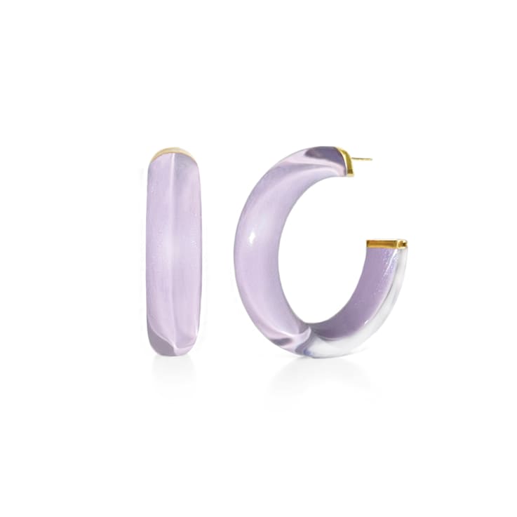 14K Yellow Gold Over Sterling Silver Small Illusion Acrylic Hoop
Earrings in Lavender